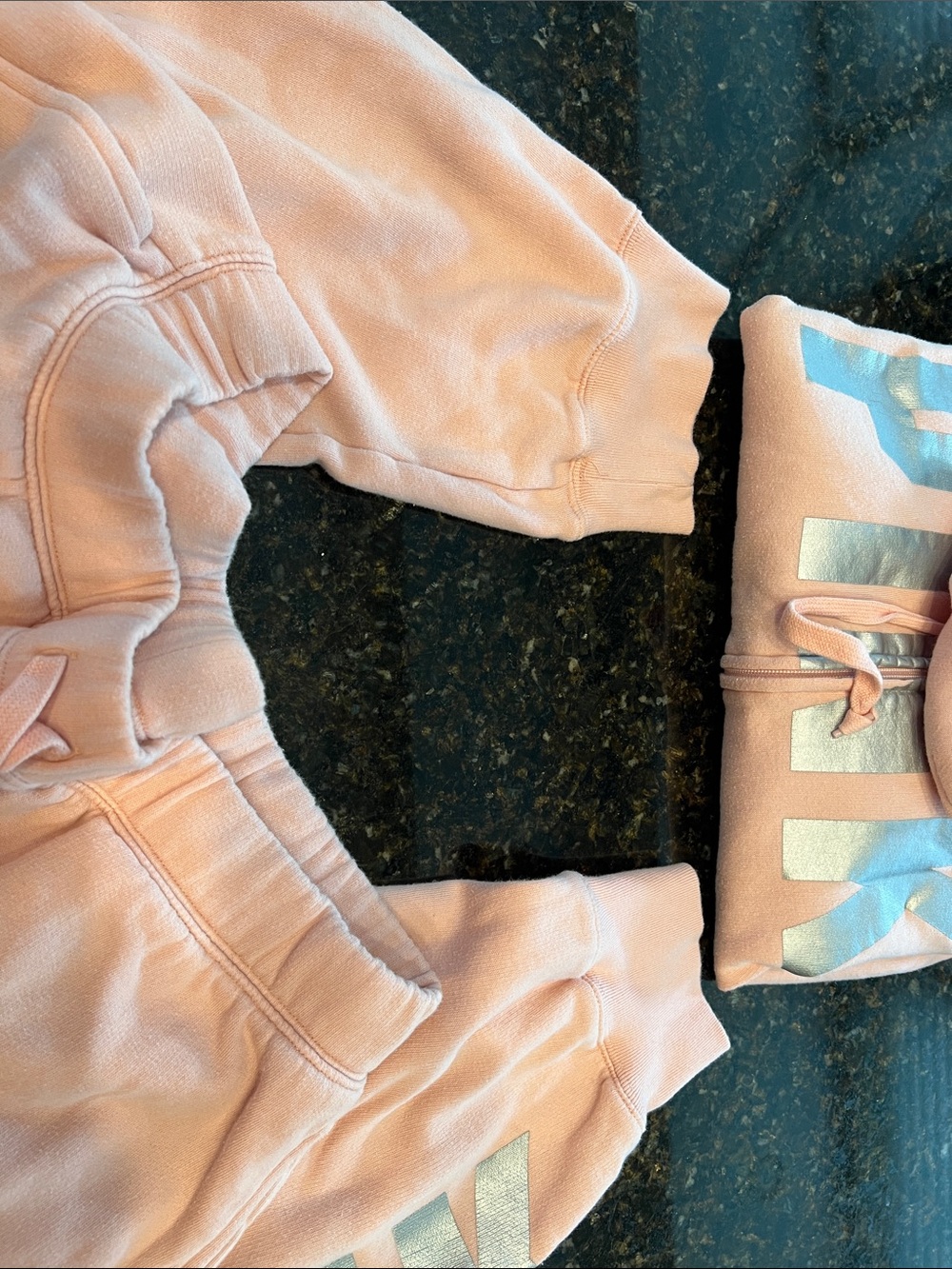 PINK Victoria's Secret Light Pink Holographic Logo Zip Hoodie & Joggers - Picture 6 of 9
